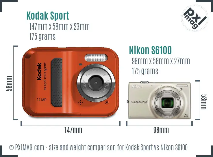 Kodak Sport vs Nikon S6100 size comparison