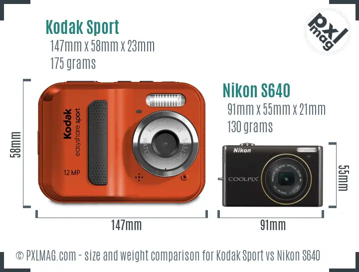 Kodak Sport vs Nikon S640 size comparison Kodak Sport vs Nikon S640 size comparison
