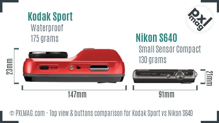 Kodak Sport vs Nikon S640 top view buttons comparison Kodak Sport vs Nikon S640 top view buttons comparison