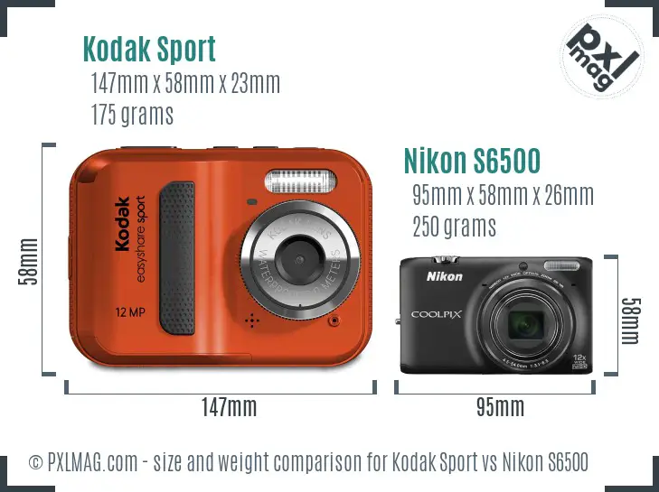 Kodak Sport vs Nikon S6500 size comparison