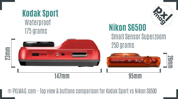 Kodak Sport vs Nikon S6500 top view buttons comparison