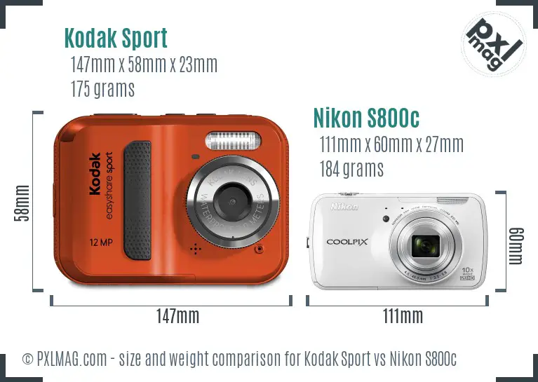 Kodak Sport vs Nikon S800c size comparison