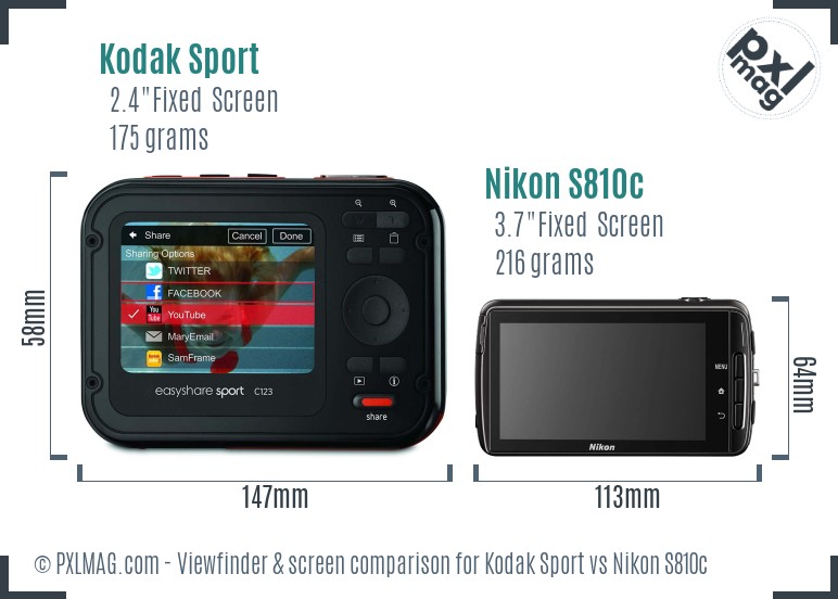 Kodak Sport vs Nikon S810c Screen and Viewfinder comparison