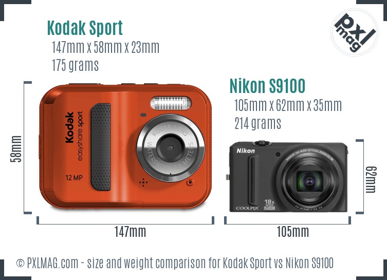 Kodak Sport vs Nikon S9100 size comparison Kodak Sport vs Nikon S9100 size comparison