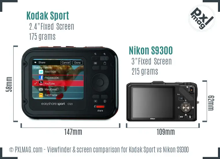 Kodak Sport vs Nikon S9300 Screen and Viewfinder comparison Kodak Sport vs Nikon S9300 Screen and Viewfinder comparison