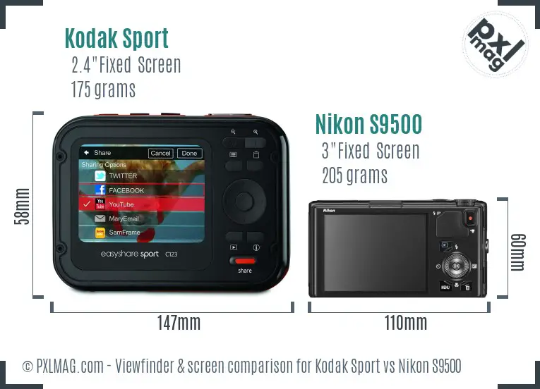 Kodak Sport vs Nikon S9500 Screen and Viewfinder comparison Kodak Sport vs Nikon S9500 Screen and Viewfinder comparison