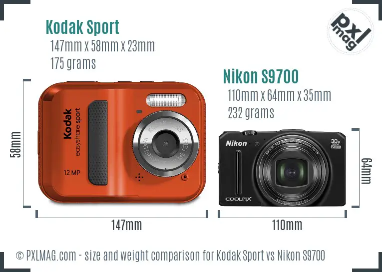 Kodak Sport vs Nikon S9700 size comparison