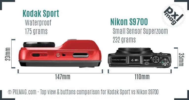 Kodak Sport vs Nikon S9700 top view buttons comparison