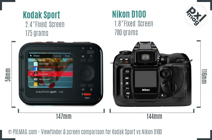 Kodak Sport vs Nikon D100 Screen and Viewfinder comparison