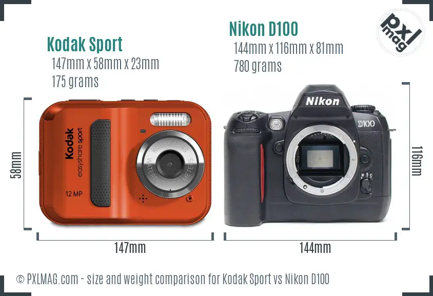 Kodak Sport vs Nikon D100 size comparison