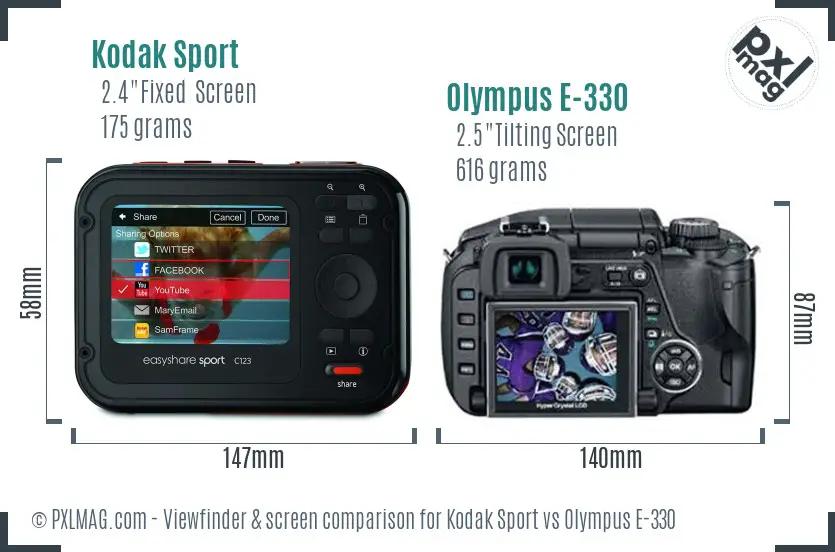 Kodak Sport vs Olympus E-330 Screen and Viewfinder comparison