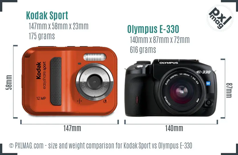 Kodak Sport vs Olympus E-330 size comparison