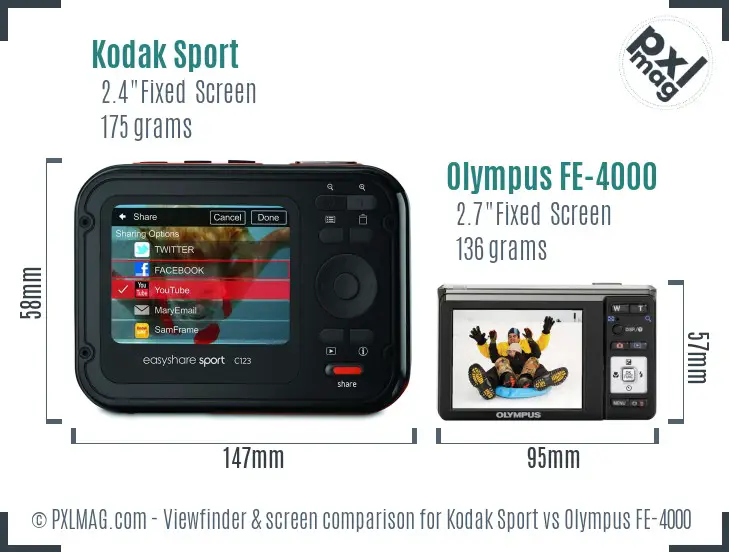 Kodak Sport vs Olympus FE-4000 Screen and Viewfinder comparison