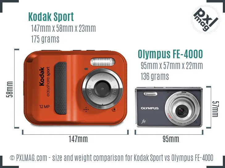 Kodak Sport vs Olympus FE-4000 size comparison