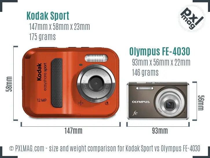 Kodak Sport vs Olympus FE-4030 size comparison