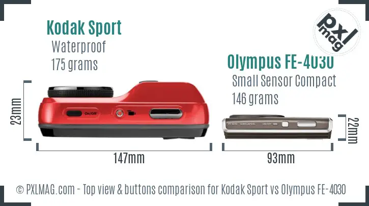Kodak Sport vs Olympus FE-4030 top view buttons comparison