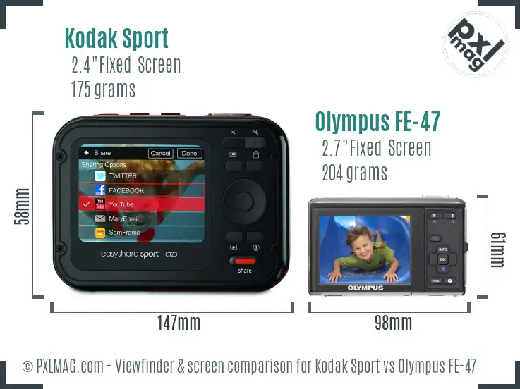 Kodak Sport vs Olympus FE-47 Screen and Viewfinder comparison