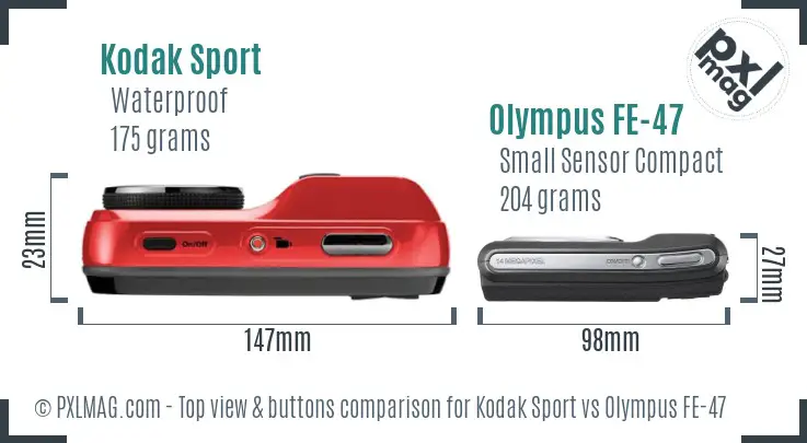 Kodak Sport vs Olympus FE-47 top view buttons comparison