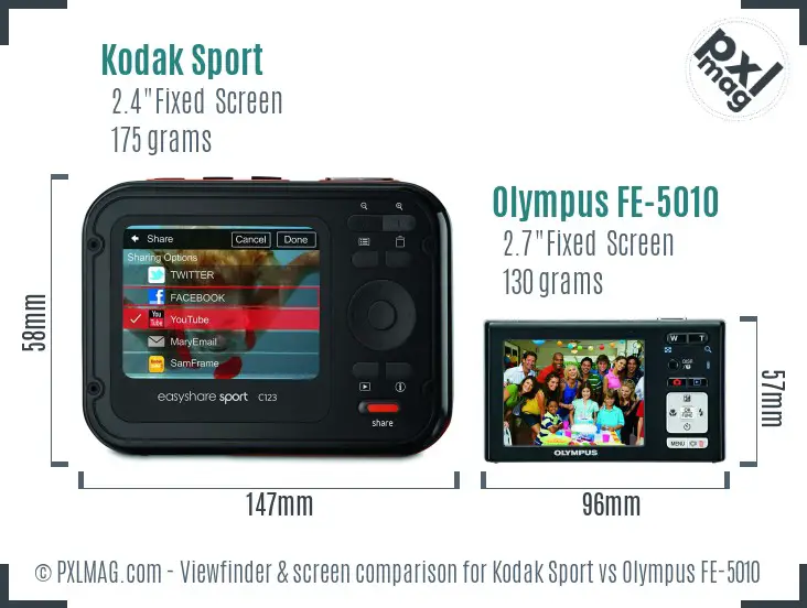 Kodak Sport vs Olympus FE-5010 Screen and Viewfinder comparison