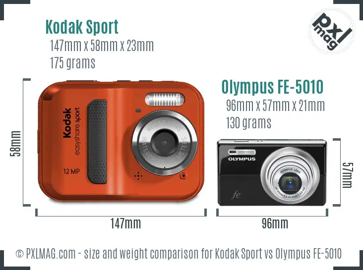 Kodak Sport vs Olympus FE-5010 size comparison