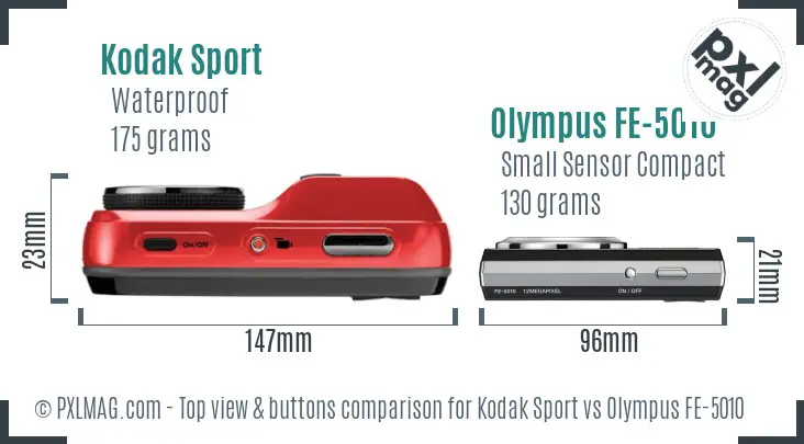 Kodak Sport vs Olympus FE-5010 top view buttons comparison
