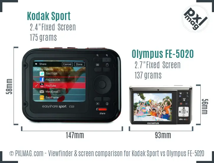Kodak Sport vs Olympus FE-5020 Screen and Viewfinder comparison