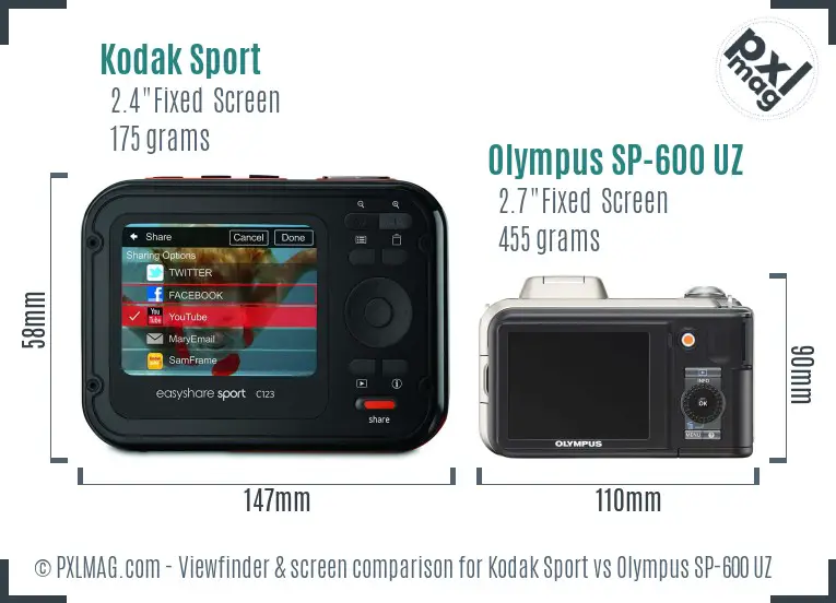 Kodak Sport vs Olympus SP-600 UZ Screen and Viewfinder comparison