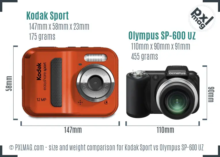 Kodak Sport vs Olympus SP-600 UZ size comparison