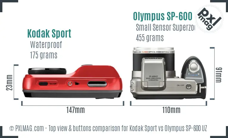 Kodak Sport vs Olympus SP-600 UZ top view buttons comparison