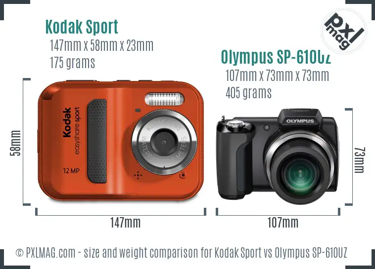 Kodak Sport vs Olympus SP-610UZ size comparison