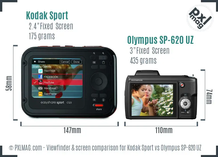 Kodak Sport vs Olympus SP-620 UZ Screen and Viewfinder comparison Kodak Sport vs Olympus SP-620 UZ Screen and Viewfinder comparison
