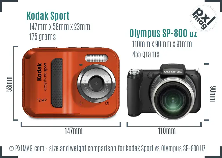 Kodak Sport vs Olympus SP-800 UZ size comparison