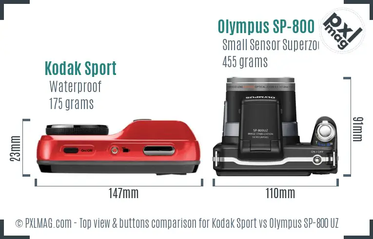 Kodak Sport vs Olympus SP-800 UZ top view buttons comparison