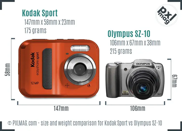 Kodak Sport vs Olympus SZ-10 size comparison