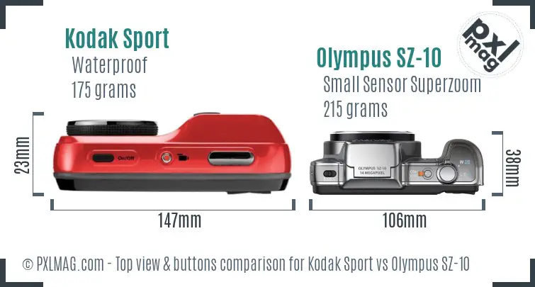 Kodak Sport vs Olympus SZ-10 top view buttons comparison