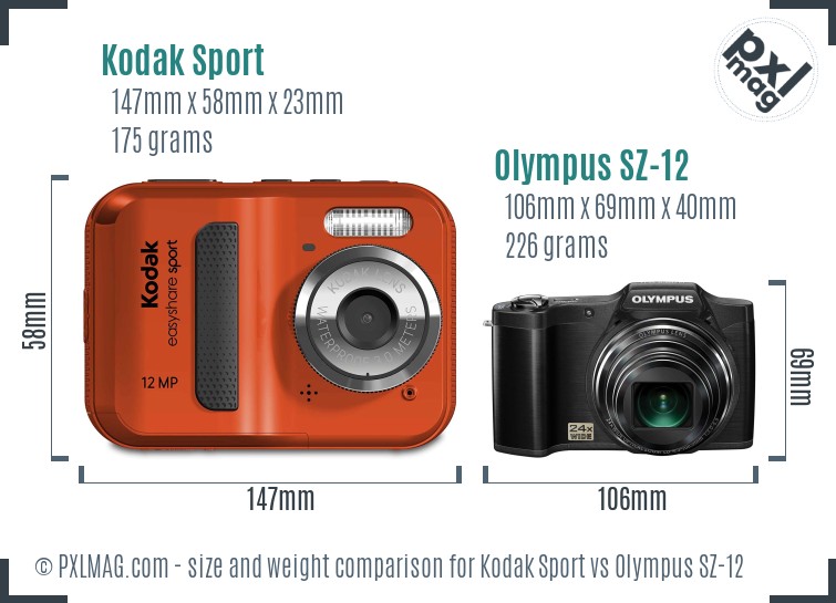 Kodak Sport vs Olympus SZ-12 size comparison