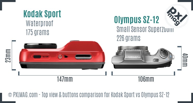 Kodak Sport vs Olympus SZ-12 top view buttons comparison