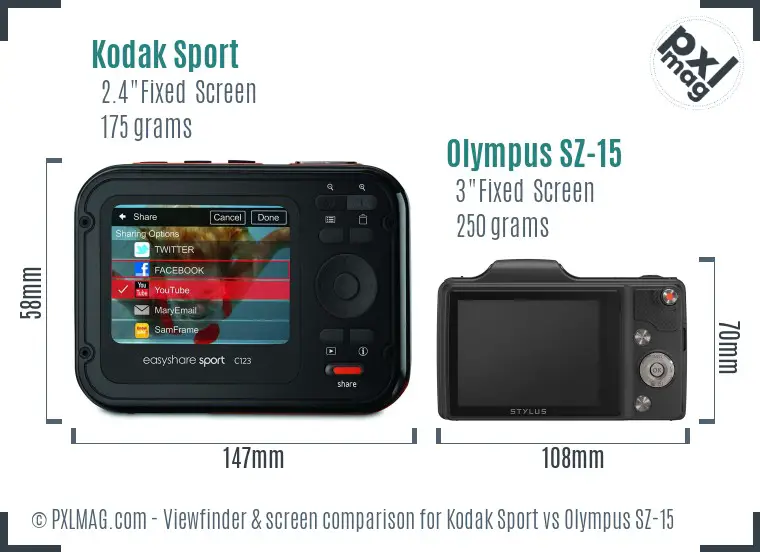 Kodak Sport vs Olympus SZ-15 Screen and Viewfinder comparison