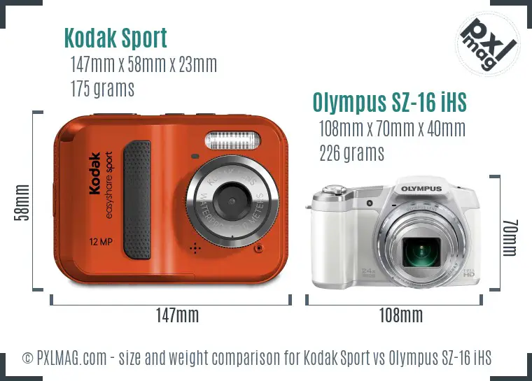 Kodak Sport vs Olympus SZ-16 iHS size comparison Kodak Sport vs Olympus SZ-16 iHS size comparison