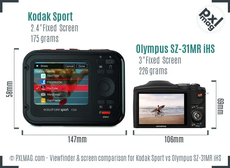 Kodak Sport vs Olympus SZ-31MR iHS Screen and Viewfinder comparison
