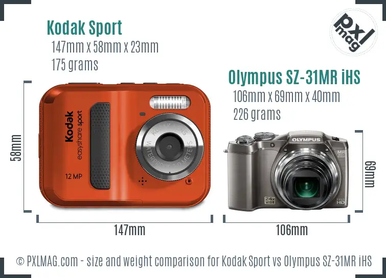 Kodak Sport vs Olympus SZ-31MR iHS size comparison Kodak Sport vs Olympus SZ-31MR iHS size comparison