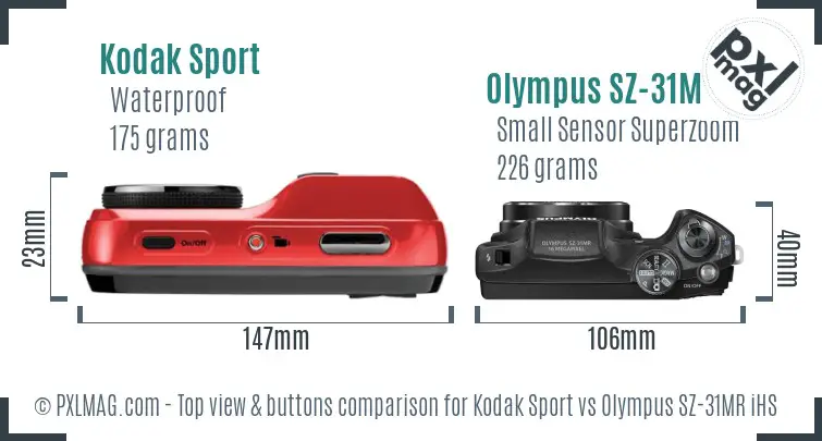 Kodak Sport vs Olympus SZ-31MR iHS top view buttons comparison