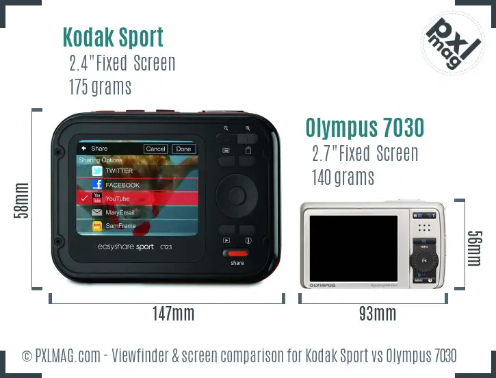 Kodak Sport vs Olympus 7030 Screen and Viewfinder comparison