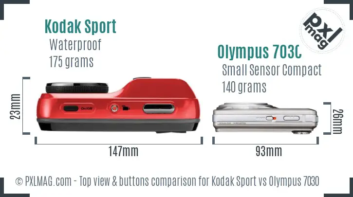 Kodak Sport vs Olympus 7030 top view buttons comparison