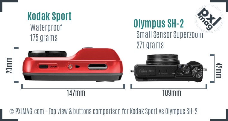 Kodak Sport vs Olympus SH-2 top view buttons comparison