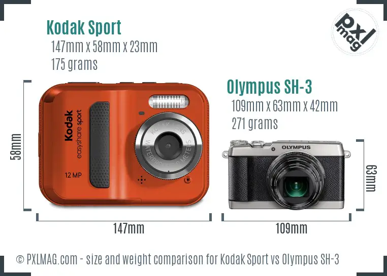 Kodak Sport vs Olympus SH-3 size comparison