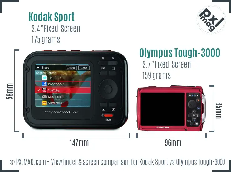 Kodak Sport vs Olympus Tough-3000 Screen and Viewfinder comparison