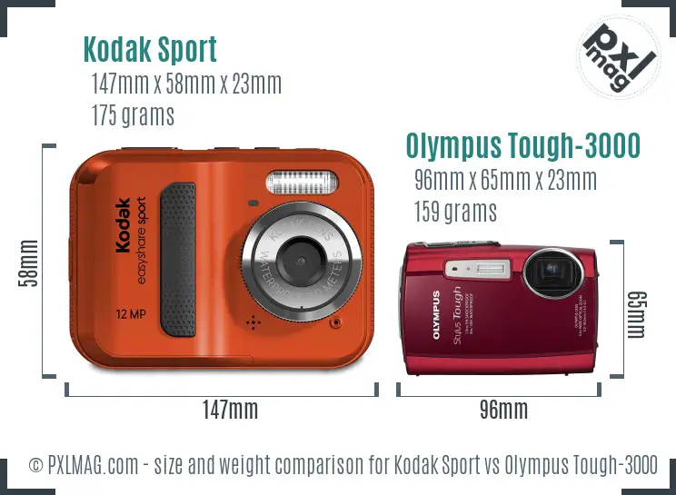 Kodak Sport vs Olympus Tough-3000 size comparison