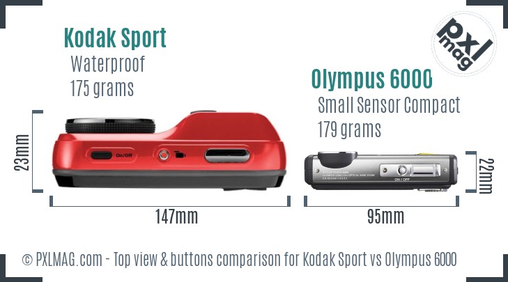 Kodak Sport vs Olympus 6000 top view buttons comparison