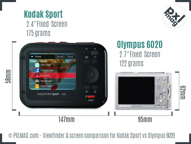 Kodak Sport vs Olympus 6020 Screen and Viewfinder comparison